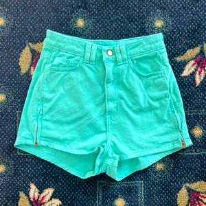 AMERICAN APPAREL high waist turquoise teal zip side twill stretch shorts